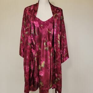 Sophia by Delicates M 2 Pc Slip Nightie Kimono Robe Set PJs Satiny Knee Coquette